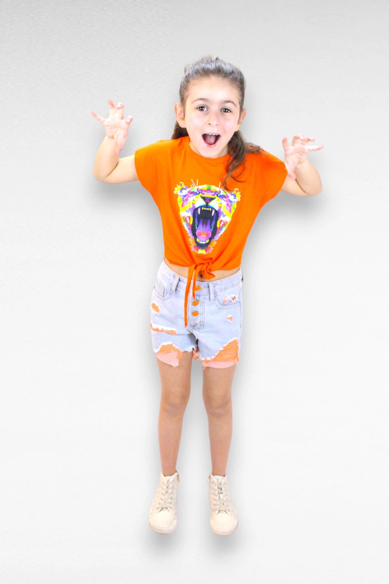 Meisjes set jeans short met oranje topje - L&L kidsmode
